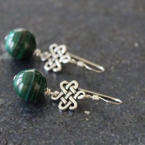 Shop Malachite Earrings! Malachite Silver Earrings, Genuine Green Malachite, Silver Eternity, Sterling Silver, Malachite Earring, St. Patrick's Day, Celtic Earring | Natural genuine Malachite earrings. Buy crystal jewelry, handmade handcrafted artisan jewelry for women.  Unique handmade gift ideas. #jewelry #beadedearrings #beadedjewelry #gift #shopping #handmadejewelry #fashion #style #product #earrings #affiliate #ad