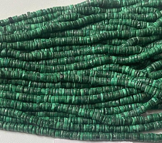 Malachite Natural Beads 5mm Heishi / Tyre Shape , 16" Length.
