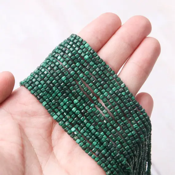 Natural Malachite Cube Faceted Beads,healing Energy Loose Gemstone Beads,diy Jewelry Making Design For Bracelet,2mm,15.5 Inch Strand