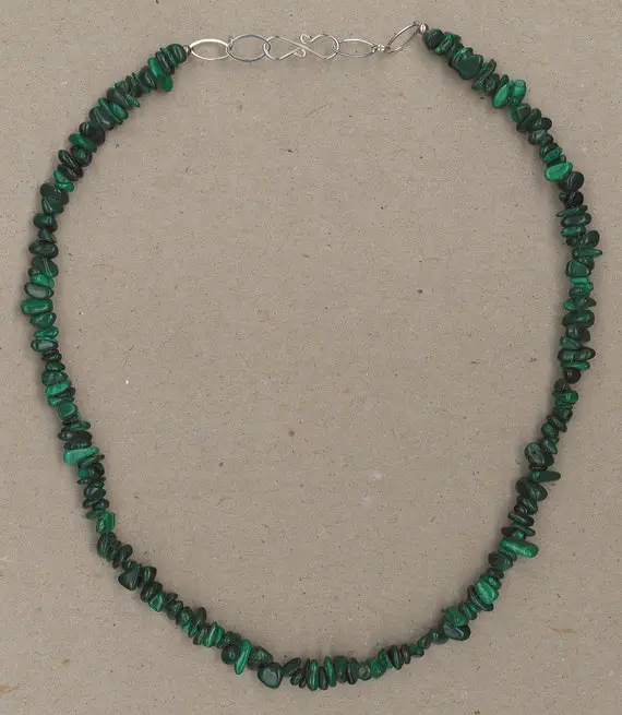 Malachite Chip And Sterling Silver Necklace Handmade By Chris Hay