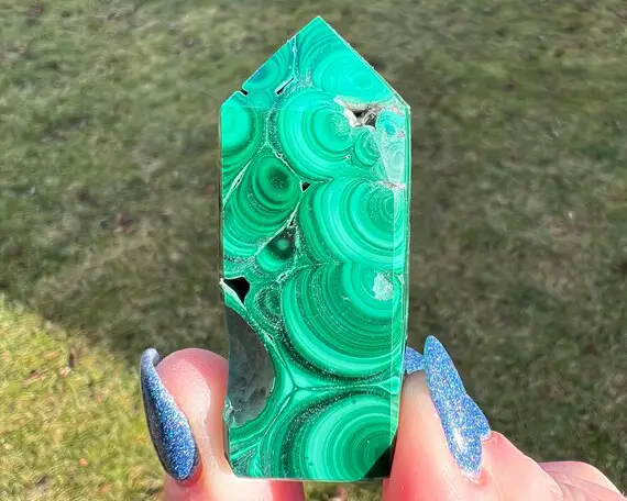 2" Malachite Tower, Banded Green Crystal Point, Sparkly Druzy, Witchy Gift For Her, Home Decor, Birthday Gift For Best Friend #6