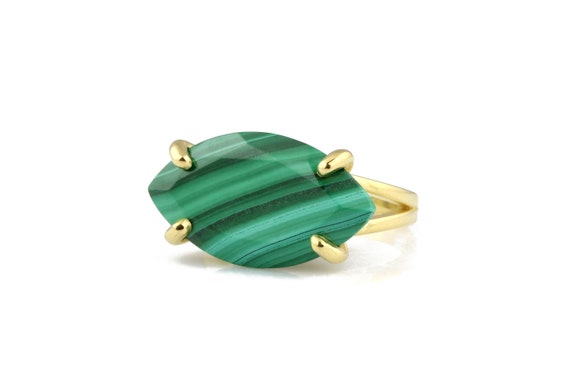 Earth Natural Malachite Ring · Marquise Ring · Gemstone Ring · Wide Stone Ring · Custom Engraved Ring · Gold Ring · Gold Malachite Ring