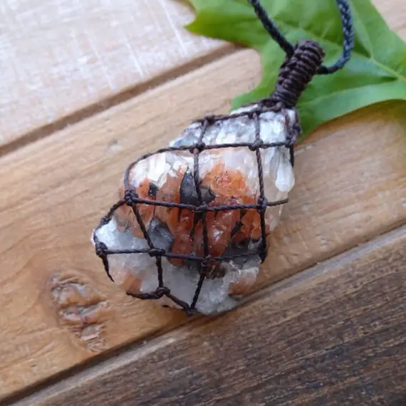 Massive Raw Calcite Necklace / Root Chakra Energy Amulet