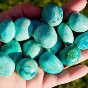 Shop Chrysocolla Stones & Crystals! Medium Chrysocolla Tumbled Stone | Natural genuine stones & crystals in various shapes & sizes. Buy raw cut, tumbled, or polished gemstones for making jewelry or crystal healing energy vibration raising reiki stones. #crystals #gemstones #crystalhealing #crystalsandgemstones #energyhealing #affiliate #ad