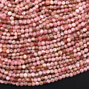 Shop Rhodochrosite Beads! Micro Cut Natural Pink Rhodochrosite 2mm Faceted Coin Beads Laser Diamond Cut Gemstone 15.5" Strand | Natural genuine beads Rhodochrosite beads for beading and jewelry making.  #jewelry #beads #beadedjewelry #diyjewelry #jewelrymaking #beadstore #beading #affiliate #ad