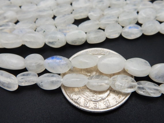 Moonstone Beads -- One (1) Strand Of Freeform Oval Rainbow Moonstone Beads-- (s107b6-01)