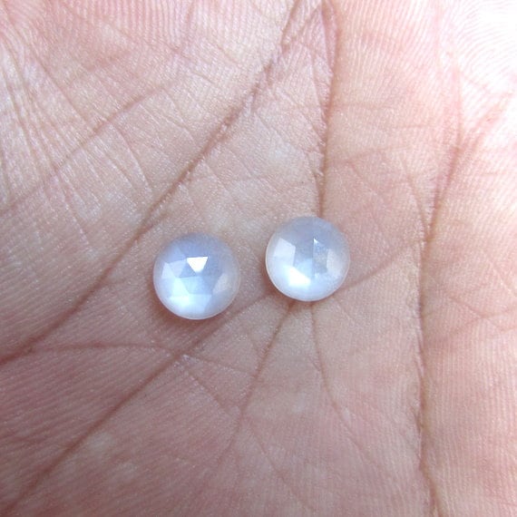 2 Pieces Pair 6mm White Moonstone Rosecut Round Cabochon Faceted Gemstone, 100% Natural White Moonstone Round Rosecut Faceted Gemstone