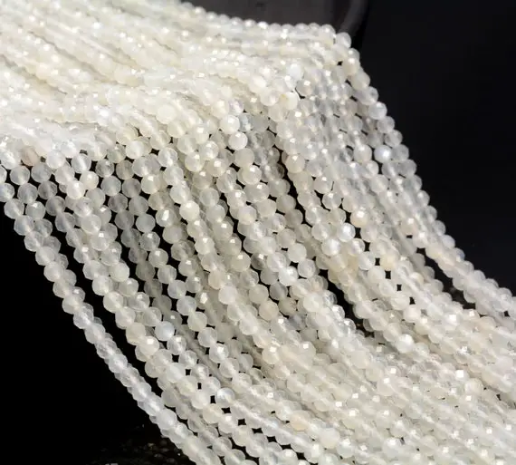 3mm White Moonstone Gemstone Micro Faceted Round Grade Aaa Beads 15.5inch Bulk Lot 1,6,12,24 And 48 (80010231-a192)