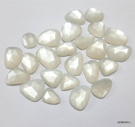50 Carat 9x11mm To 13x18mm White Moonstone Uneven Rosecut Flat Loose Gemstone, White Moonstone Irregular Rosecut Uneven Shape Loose Gemstone