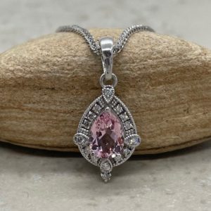 Shop Morganite Pendants! Vintage Pink Morganite Pendant Tiny Dainty Milgrain Pear, Round Shapes, Lifetime Care Plan Included, Genuine Gems and Diamonds, LS6570 | Natural genuine Morganite pendants. Buy crystal jewelry, handmade handcrafted artisan jewelry for women.  Unique handmade gift ideas. #jewelry #beadedpendants #beadedjewelry #gift #shopping #handmadejewelry #fashion #style #product #pendants #affiliate #ad
