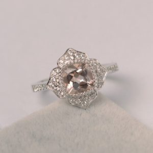 Morganite ring cushion cut white gold halo engagement ring flower ring for women | Natural genuine Gemstone rings, simple unique alternative gemstone engagement rings. #rings #jewelry #bridal #wedding #jewelryaccessories #engagementrings #weddingideas #affiliate #ad
