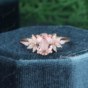 Morganite Engagement Ring Oval Cut Yellow Gold Ring Engagement Ring Marquise Cut Diamond Moissanite Wedding Ring Promise Ring For Her | Natural genuine Array rings, simple unique alternative gemstone engagement rings. #rings #jewelry #bridal #wedding #jewelryaccessories #engagementrings #weddingideas #affiliate #ad