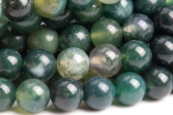 Genuine Natural Moss Agate Gemstone Beads 5-6mm Botanical Round Aaa Quality Loose Beads (100114)