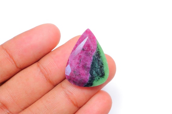 Natural 28mm Pear Ruby Zoisite Faceted Gemstone, Precious Quality Ruby Zoisite Faceted For Making Precious Jewelry, Ruby Faceted Cabochon