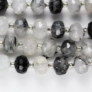 Shop Rutilated Quartz Rondelle Beads! Natural Black Rutilated Quartz, 6*8mm Faceted Rondelle Gemstone Strand, 8 inch , about 25 beads,hole1mm | Natural genuine rondelle Rutilated Quartz beads for beading and jewelry making.  #jewelry #beads #beadedjewelry #diyjewelry #jewelrymaking #beadstore #beading #affiliate #ad