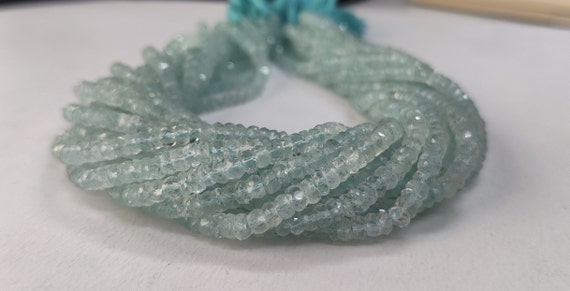 Aaa+ Aquamarine Faceted Rondelle Beads, Natural Aquamarine Faceted Beads, Gemstone Beads Jewelry, Aquamarine Rondelle Beads, Wholesale Beads