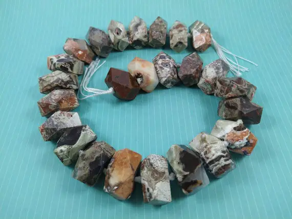 Natural Brown Ocean Jasper Faceted Nugget/chunk Beads / Approx 25mm X 15mm / Hole 4mm / Sold Per Bead