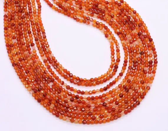 5 Strands Carnelian Faceted Rondelle Beads 3 Mm Carnelian Rondelle Beads 13" Strand Natural Carnelian Gemstone Bead For Jewelry Making Craft