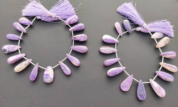 Aaa Natural Charoite Smooth Long Pear Beads | Purple Charoite Pear Briolette | Wholesale Gemstone Beads For Jewelry Making