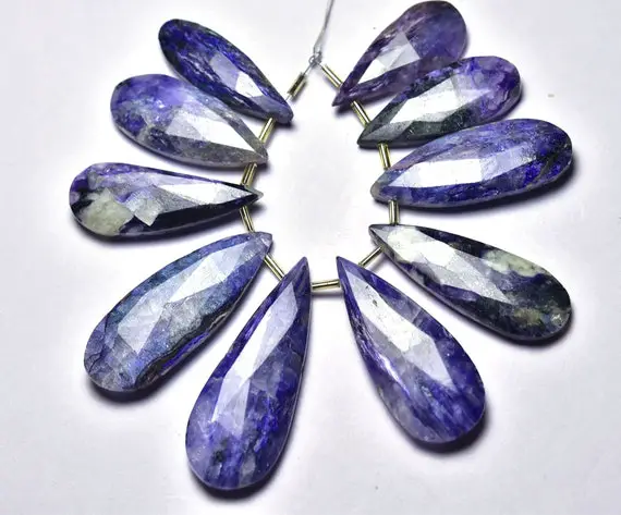 Natural Charoite Pear Beads 13x29mm To 16x39mm Faceted Long Pear Briolettes Gemstone Beads Superb Blue Charoite Stone - 5 Pieces No4861