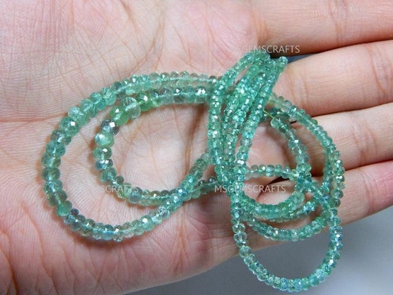 Natural Emerald Rondelle Beads, Faceted Emerald Beads, Emerald Rondelle Shape Gemstone 2 To 5 Mm Strand 8 Inches