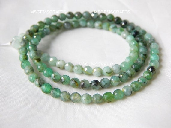 Natural Emerald Round Beads, Faceted Emerald Ball Beads, Emerald Shaded Round Shape Gemstone 3 To 4 Mm Strand 16 Inches