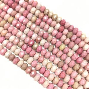 Shop Rhodonite Rondelle Beads! Natural Faceted Pink Rhodonite Beads 4x6mm 5x8mm Rondelle Loose Gemstone Spacer Beads for DIY Jewelry Making & Design 15.5" Full Strand | Natural genuine rondelle Rhodonite beads for beading and jewelry making.  #jewelry #beads #beadedjewelry #diyjewelry #jewelrymaking #beadstore #beading #affiliate #ad
