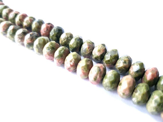 Natural Faceted Unakite Rondelle Beads 8mm - 1 Strand
