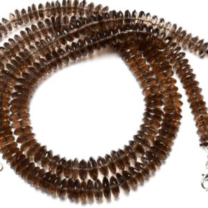 Shop Smoky Quartz Rondelle Beads! Natural Gemstone Smoky Quartz 9 to 11MM Size German Cut Faceted Rondelle Beads 16 Inch Full Strand Finished Necklace | Natural genuine rondelle Smoky Quartz beads for beading and jewelry making.  #jewelry #beads #beadedjewelry #diyjewelry #jewelrymaking #beadstore #beading #affiliate #ad