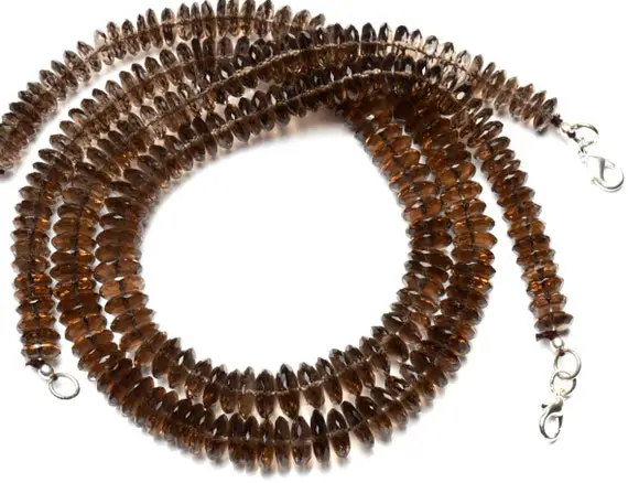 Natural Gemstone Smoky Quartz 9 To 11mm Size German Cut Faceted Rondelle Beads 16 Inch Full Strand Finished Necklace