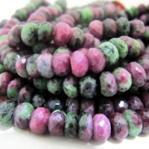 Shop Ruby Zoisite Rondelle Beads! Natural Genuine Ruby Zoisite Rondelle Faceted Beads Size 7-8mm Size Strand 8 inches Gemstone Beads Sold Per Strand Jewelry Making Beads | Natural genuine rondelle Ruby Zoisite beads for beading and jewelry making.  #jewelry #beads #beadedjewelry #diyjewelry #jewelrymaking #beadstore #beading #affiliate #ad