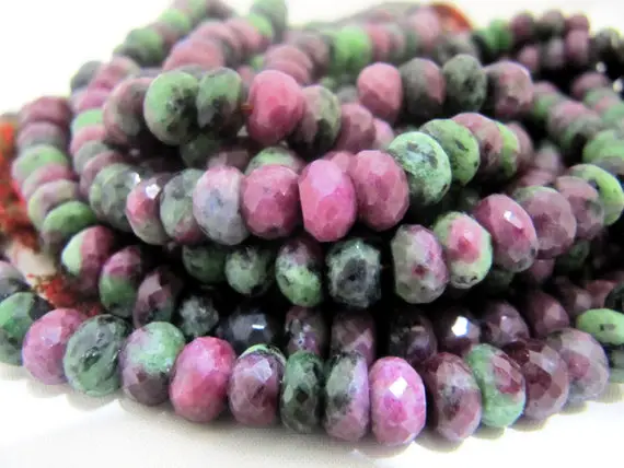 Natural Genuine Ruby Zoisite Rondelle Faceted Beads Size 7-8mm Size Strand 8 Inches Gemstone Beads Sold Per Strand Jewelry Making Beads