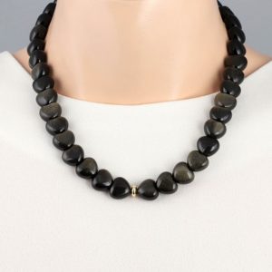 Shop Golden Obsidian Necklaces! Natural Golden Obsidian Gemstone Beaded Necklace, Stone Golden Obsidian Beaded Necklace, Heart Shape Golden Obsidian Beads Gifted Necklace, | Natural genuine Golden Obsidian necklaces. Buy crystal jewelry, handmade handcrafted artisan jewelry for women.  Unique handmade gift ideas. #jewelry #beadednecklaces #beadedjewelry #gift #shopping #handmadejewelry #fashion #style #product #necklaces #affiliate #ad