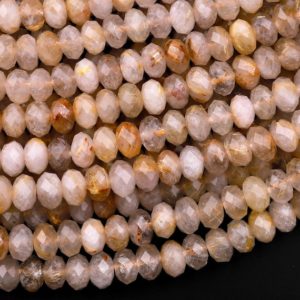 Shop Rutilated Quartz Rondelle Beads! Natural Golden Rutilated Quartz  6mm 8mm Faceted Rondelle Beads 15.5" Strand | Natural genuine rondelle Rutilated Quartz beads for beading and jewelry making.  #jewelry #beads #beadedjewelry #diyjewelry #jewelrymaking #beadstore #beading #affiliate #ad