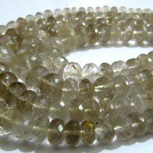 Shop Rutilated Quartz Rondelle Beads! Natural Golden Rutilated Quartz  Rondelle Faceted 6 to 10 Graduated Beads sold per strand 8 Inch Long Semi Precious Golden Color Beads | Natural genuine rondelle Rutilated Quartz beads for beading and jewelry making.  #jewelry #beads #beadedjewelry #diyjewelry #jewelrymaking #beadstore #beading #affiliate #ad