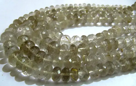 Natural Golden Rutilated Quartz  Rondelle Faceted 6 To 10 Graduated Beads Sold Per Strand 8 Inch Long Semi Precious Golden Color Beads