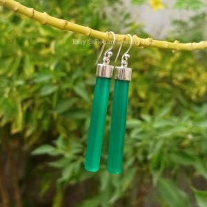Natural Green Onyx Earrings, 925 Sterling Silver Earrings, Lovely Green Stone Earrings, Green Onyx Long Drop Earrings, Green Stick Earrings | Natural genuine Calcite earrings. Buy crystal jewelry, handmade handcrafted artisan jewelry for women.  Unique handmade gift ideas. #jewelry #beadedearrings #beadedjewelry #gift #shopping #handmadejewelry #fashion #style #product #earrings #affiliate #ad