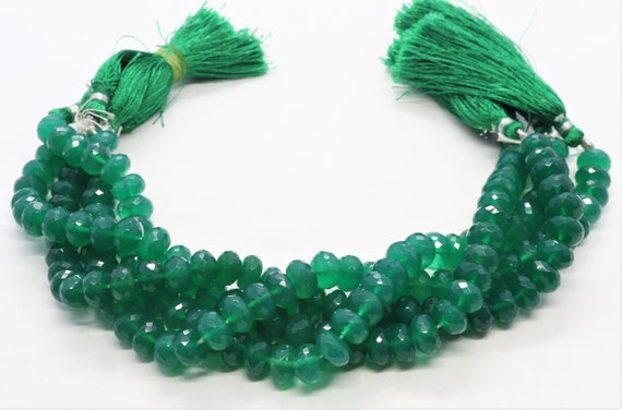 Natural Green Onyx Faceted Rondelle Beads, 6.5-7.5 Mm Green Onyx Beads, 10 Inch Aaa Faceted Green Onyx Rondelle Beads For Jewelry Making