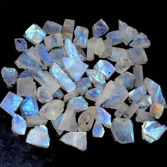 Natural Indian Rainbow Moonstone Raw Slices Rough Slices Blue Fire Semiprecious Loose Gemstones Good Looking Gems Stone.