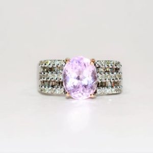 Shop Kunzite Rings! Natural Kunzite & Diamond Ring 18K Solid White Gold 5.74tcw Kunzite Ring Pink Ring Cocktail Ring Statement Ring Vintage Ring Estate Jewelry | Natural genuine Kunzite rings, simple unique handcrafted gemstone rings. #rings #jewelry #shopping #gift #handmade #fashion #style #affiliate #ad