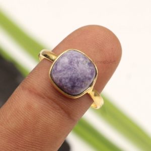 Natural Lepidolite Gemstone Ring – 10x10mm Cushion Ring – 18k Micron Gold Plated Ring- 925 Sterling Silver Ring – Jewelry Ring -Gift For Her | Natural genuine Lepidolite rings, simple unique handcrafted gemstone rings. #rings #jewelry #shopping #gift #handmade #fashion #style #affiliate #ad