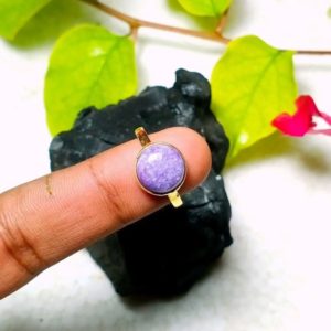 Shop Lepidolite Jewelry! Natural Lepidolite Ring – 10mm Round Shape  Ring – 925 Sterling Silver Ring – 18K Micron Gold Plated – Jewelry Silver Ring Gift For Her Ring | Natural genuine Lepidolite jewelry. Buy crystal jewelry, handmade handcrafted artisan jewelry for women.  Unique handmade gift ideas. #jewelry #beadedjewelry #beadedjewelry #gift #shopping #handmadejewelry #fashion #style #product #jewelry #affiliate #ad