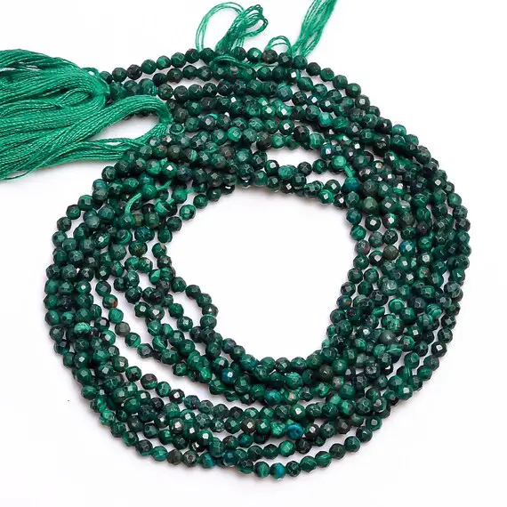 Natural Malachite Beads 2-2.5 Mm Micro Faceted Round Rondelle Melachite Spacers For Jewelry And Art Craft 12.5" Strand Eb-4