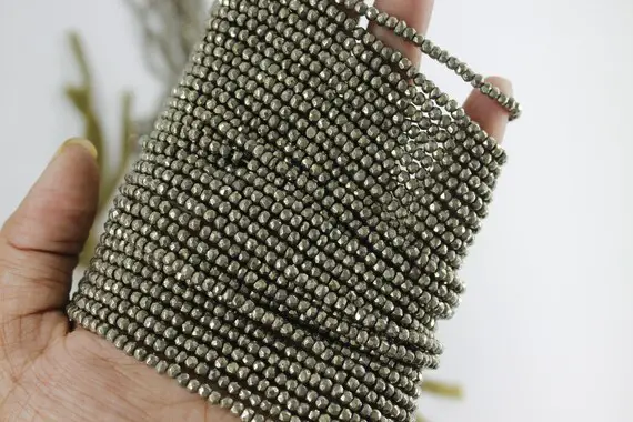 Natural Pyrite Faceted Rondelle Beads, Pyrite Faceted Beads, Pyrite Rondelle Beads, Aaa+ Pyrite Beads, Size ( 2mm, 3mm, 4mm) Faceted Beads