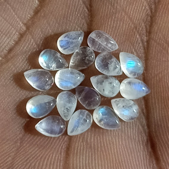 Natural Rainbow Moonstone Pear Cabochon Calibrated Mm Size Loose Stone 4x6mm,5x7 Mm, 7x9 Mm,7x10mm, 8x12 Mm Rainbow Moonstone Beads