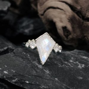 Natural Raw Rainbow Moonstone Ring, Rings for Women, Raw Stone Ring, Raw Gemstone Ring, Promise Ring | Natural genuine Gemstone rings, simple unique handcrafted gemstone rings. #rings #jewelry #shopping #gift #handmade #fashion #style #affiliate #ad