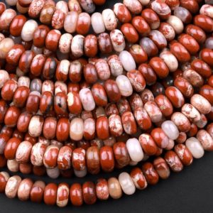 Shop Red Jasper Rondelle Beads! Natural Red Brecciated Jasper 6x4mm Rondelle Beads 15.5" Strand | Natural genuine rondelle Red Jasper beads for beading and jewelry making.  #jewelry #beads #beadedjewelry #diyjewelry #jewelrymaking #beadstore #beading #affiliate #ad
