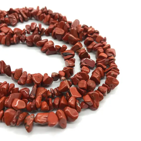 Natural Red Jasper Chip Beads, Gemstone Chip Nugget Beads, Drilled Quartz Chips For Jewelry Making, Full Length 32 Inch