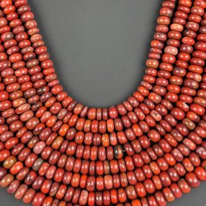 Shop Red Jasper Beads! Natural Red Creek Jasper Gemstone Smooth Rondelle Beads AAA+ High Quality Red Jasper Beads 13 Inch Strand | Natural genuine beads Red Jasper beads for beading and jewelry making.  #jewelry #beads #beadedjewelry #diyjewelry #jewelrymaking #beadstore #beading #affiliate #ad