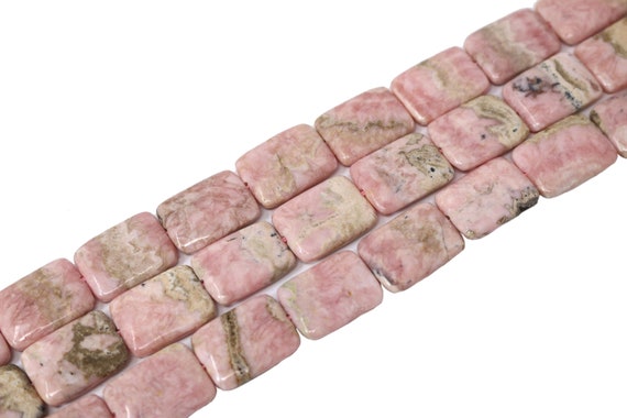 Natural Rhodochrosite Rectangle  Center Drilled Gemstone Bead Strand (16 Inches Long)